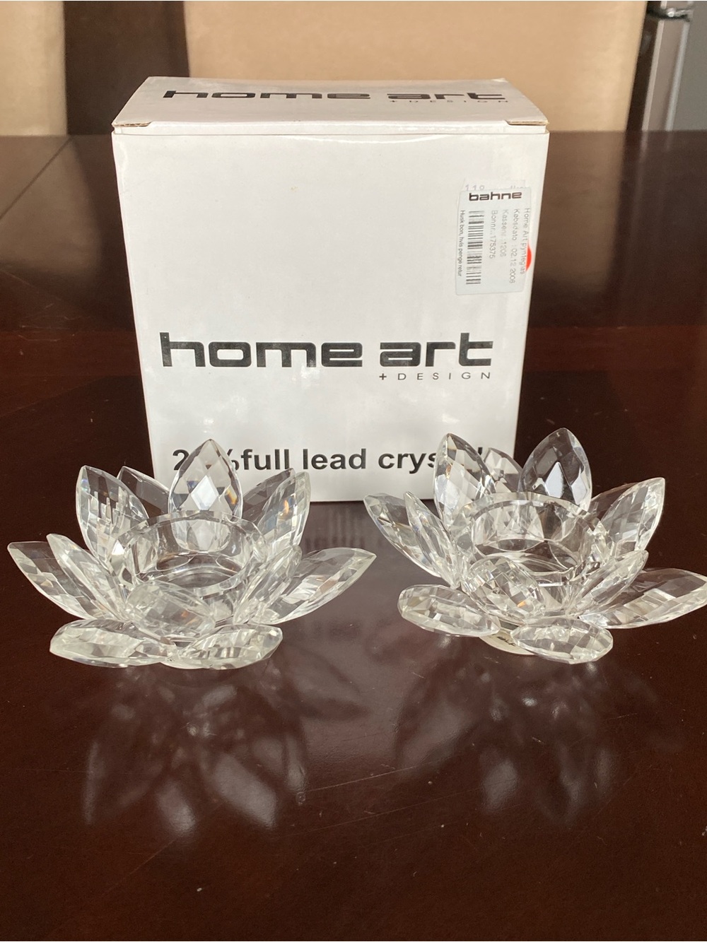 NIB Crystal Lotus Tea Light/Candle Holders - Clear (Set of 2)